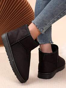 女式短毛絨加厚雪地靴新款冬季防滑保暖時尚鞋 - 黑色 - 查看 4