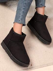 女式短毛絨加厚雪地靴新款冬季防滑保暖時尚鞋 - 黑色 - 查看 3