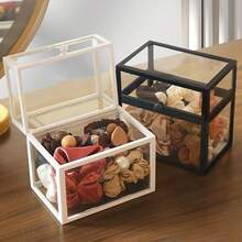 1入組透明玻璃儲物盒(髮飾專用) - 理想的髮箍、夾子、頭帶和橡皮筋儲存盒,是完美的梳妝台整理盒,適合男女送禮用,可以當做聖誕、新年禮物 - 黑色 - 查看 4