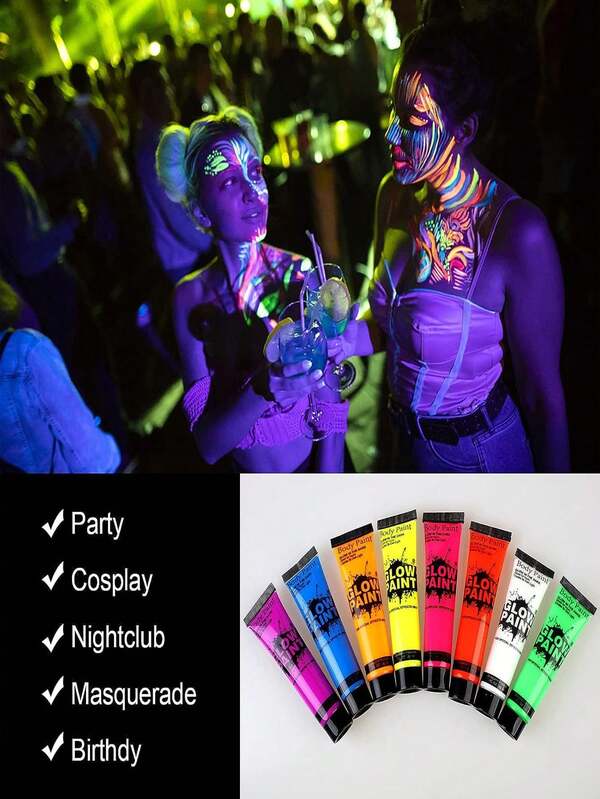 8pcs UV Glow Blacklight Neon Face And Body Paint, UV Blacklight Neon