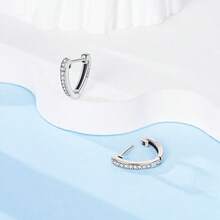 1對時尚s925純銀心形戒指設計耳環,鑲嵌鋯石,適合女性日常佩戴、節日、生日、情人節送禮 - 銀色 - 查看 3