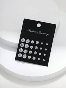 24 Pairs/Set Simple Rhinestone Stud Earrings For Women, Perfect Gift Set For Date Or Vacation (No Box Included) - Yellow Gold - View 3