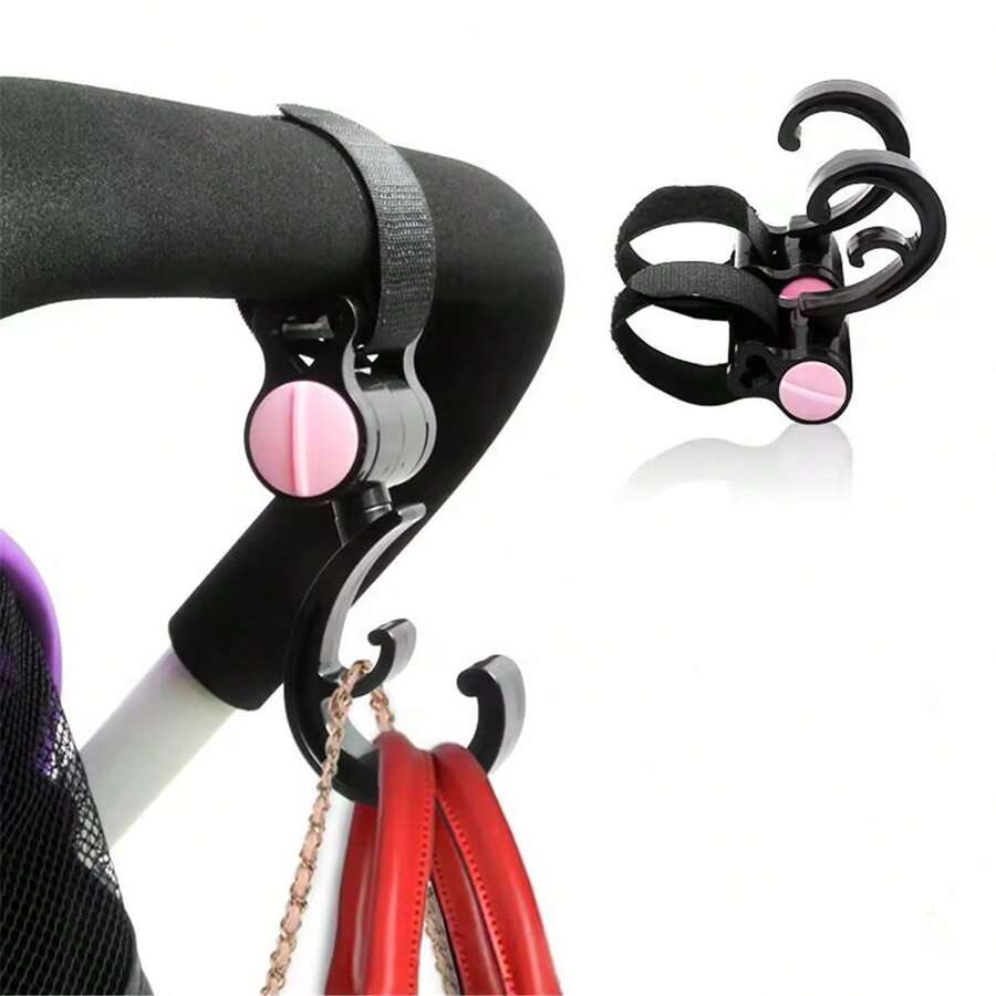 2pcs Plastic Baby Stroller Hooks, 360 Degree Rotatable Hook And Loop Hooks For Baby Stroller, Children Carriage Accessories - Black - View 1