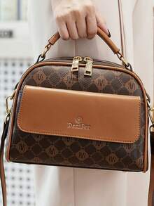 新款时尚印花小单肩包，休闲斜挎包，适合通勤和约会 - 咖啡棕 - 查看 1