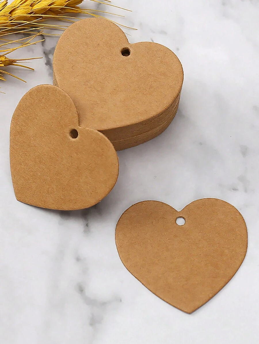 100 tấm thiệp giấy Kraft hình trái tim, thẻ gói quà để trang trí tiệc, Giáng sinh, ngày lễ tình nhân - Màu Khaki - Xem 1