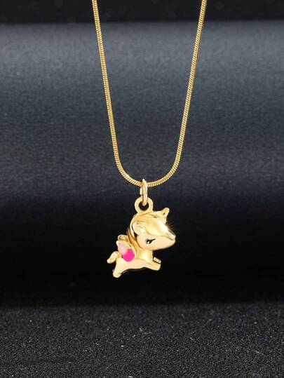 1pc Girls Cute Fashionable Delicate Unicorn Pendant Necklace For Kids For Party Banquet Festival Dates For Children Birthday Gift