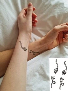 1張小號身體藝術暫時性紋身貼紙,男女適用,插頭和插座圖案,防水假紋身,可以持續2-5天,遮蓋傷疤,可以用於手臂、手腕、肩膀、腿、腰、頸、手、胸、大腿、手指,情侶情人節紋身 - 黑色 - 查看 9