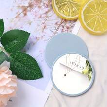 Blue Round Compact Mirror Mini Cosmetic Touch-Up Mirror For Skincare & Makeup Daily Makeup Beauty Accessories For Outgoing & Travel - Baby Blue - View 5