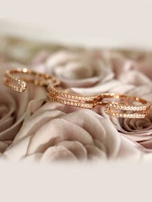 OHMMHO 1pc Fashionable Rose Gold Plated Women's Ring Embedded With Adjustable Ring Gift - Rose Gold - View 6