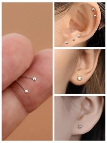 SereneSpark 1 Pair s925 Sterling Silver Simple Stud Earring For Woman Daily Decoration Fine Earrings 18K Gold Plated Fine Jewelry Suitable For Anniversary Wedding Gift - Silver 6MM - View 2