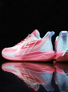 1雙時尚男士籃球鞋,系帶式,粉紅色網眼,防滑透氣,強力抓地力,夜光和螢光 - 玫紅色 - 查看 5