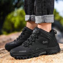 Men's Lace-Up Sport Shoes, Stylish And Comfortable, Outdoor Pu Leather Anti-Slip Autumn Boots, Breathable Shoes For Casual And Hiking