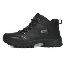 Men's Lace-Up Sport Shoes, Stylish And Comfortable, Outdoor Pu Leather Anti-Slip Autumn Boots, Breathable Shoes For Casual And Hiking