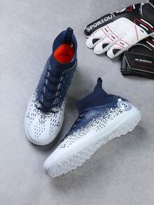 Mới Ra mắt High Top Giày bóng đá Đối với Thanh thiếu niên , Nhẹ , Thoải mái , Chống trượt , Chống mài mòn , Ag Đối với Tập huấn ,  chạy - Xanh đậm - Xem 3
