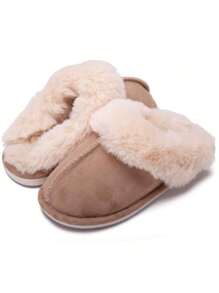 Women's Plush Lined Slippers, Wool Fluffy Moccasins,Outdoor Indoor Dual Use Slippers