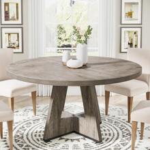 Tribesigns Round Dining Table For 4, 47 Inch Farmhouse Kitchen Table Small Dinner Table Wood Kitchen Dinning Table For Dining Room Kitchen,Living Room - Xám - Xem 1