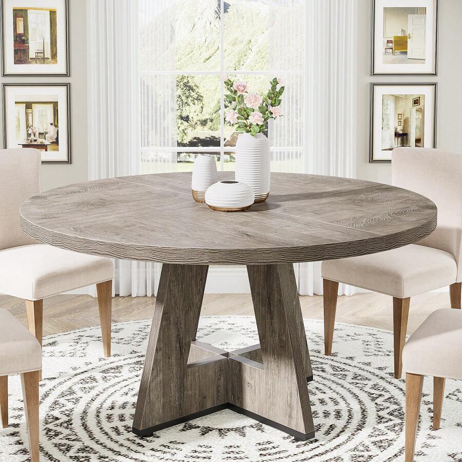 Tribesigns Round Dining Table For 4, 47 Inch Farmhouse Kitchen Table Small Dinner Table Wood Kitchen Dinning Table For Dining Room Kitchen,Living Room - Grey - View 1
