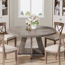 Tribesigns Round Dining Table For 4, 47 Inch Farmhouse Kitchen Table Small Dinner Table Wood Kitchen Dinning Table For Dining Room Kitchen,Living Room - Xám - Xem 6