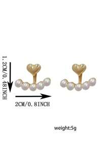 1pair Pearl Heart-Shaped Stud Earrings Sweet Style For Women - Versatile And Elegant Looking, Suitable For Daily Wear - Gold - View 5