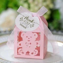 25 件/包可爱熊设计礼盒套装，带感谢标签、丝带、生日派对庆祝装饰、圣诞节 - 粉色 - 查看 4