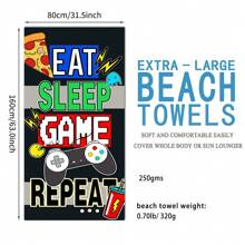 1入組「吃飯、睡覺、玩遊戲」海灘毛巾,微纖維海灘毛巾,超強吸水力海灘毛巾,大尺寸重量級毛巾,適合旅行、游泳、運動、露營、瑜伽（成人） - 彩色 - 查看 5