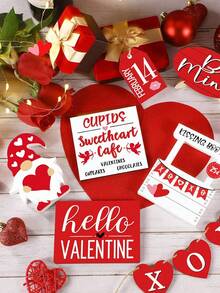 12入組情人節2層托盤裝飾套裝,情人節桌上木製標牌,農家咖啡杯標牌,情人節聚會家庭廚房假日裝飾愛心形裝飾 - 彩色 - 查看 4
