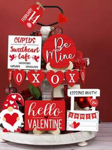 12入組情人節2層托盤裝飾套裝,情人節桌上木製標牌,農家咖啡杯標牌,情人節聚會家庭廚房假日裝飾愛心形裝飾 - 彩色 - 查看 3