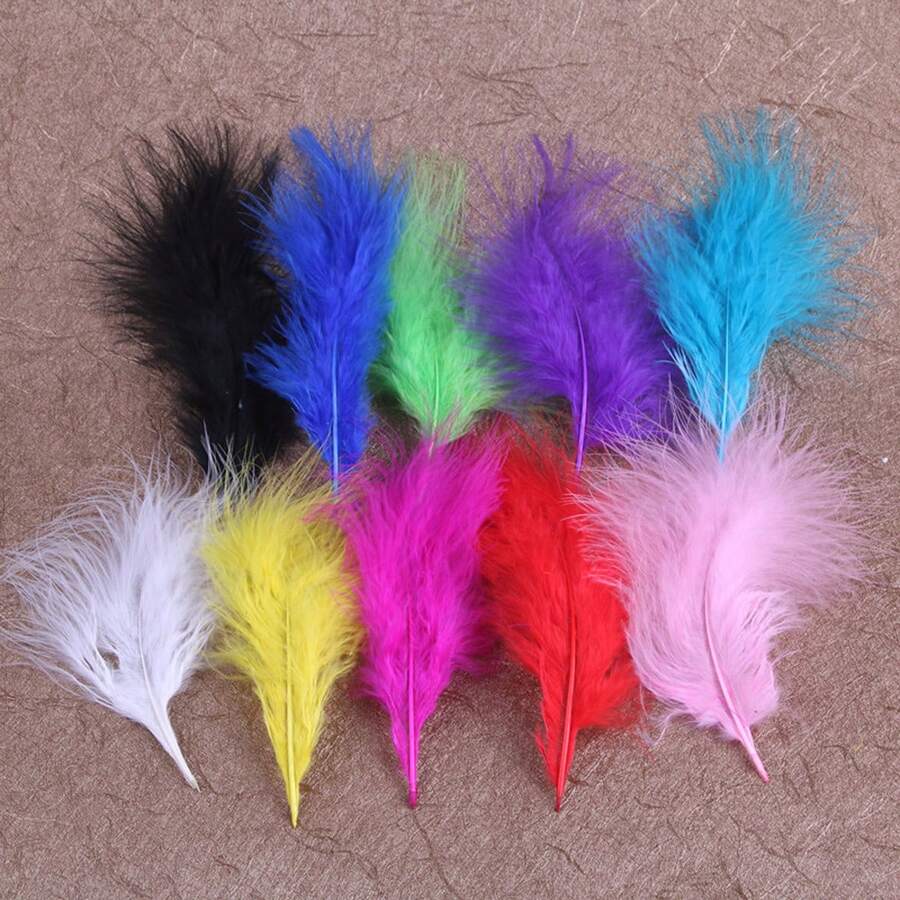 50入組/袋自然羽毛,有白、黑、紅、藍四種顏色,長度為8-12cm/3.15-4.72in,非常適合diy工藝、裝飾和送禮 - 黑色 - 查看 1