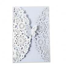 25入組激光切割蝴蝶造型邀請卡,婚禮生日十五歲派對洗禮裝飾用品（不含內卡和信封） - 白色 - 查看 6