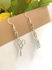 復古剪髮器懸掛式耳環哥特式有趣的耳飾,適用於理髮師首飾禮物 - 銀色 - 查看 5