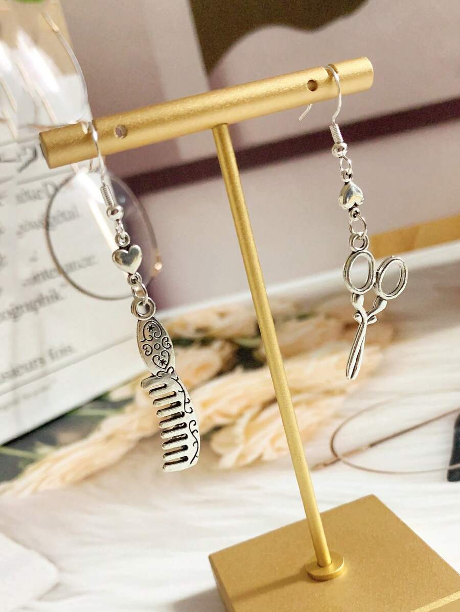 復古剪髮器懸掛式耳環哥特式有趣的耳飾,適用於理髮師首飾禮物 - 銀色 - 查看 1