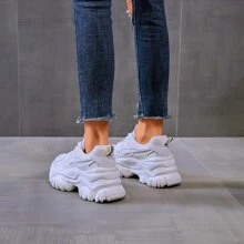 女士厚底运动鞋秋冬新款潮流学生舒适增高运动鞋休闲运动鞋 - 米色 - 查看 3