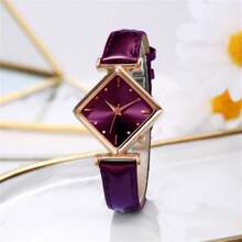 An Elegant And Fashionable Women Rhombus-Shaped Alloy Watch With PU Leather Strap And Quartz Movement. - Purple - View 3