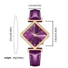 An Elegant And Fashionable Women Rhombus-Shaped Alloy Watch With PU Leather Strap And Quartz Movement. - Purple - View 4