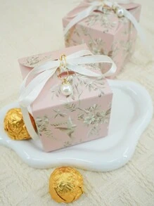 10 pezzi Scatole regalo di carta con design floreale e di uccelli moderni (con perle false e nastro coordinato nei colori), per decorazione di feste, matrimoni, compleanni, eventi in colori verde/viola/champagne/rosso