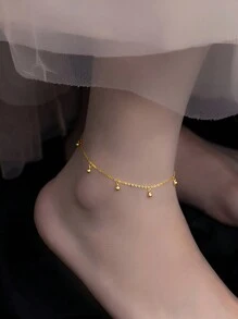 ELSEDES 1pc Simple And Luxurious S925 Silver Multi-Bead Combination Shiny Anklet, Highlighting Fashion Charm, High-Quality Jewelry, Suitable For Women's Daily And Summer Wear - Yellow Gold - View 1