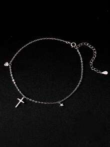 1 件 S925 純銀十字腳鍊女士海灘珠寶禮物 - 銀色 - 查看 2