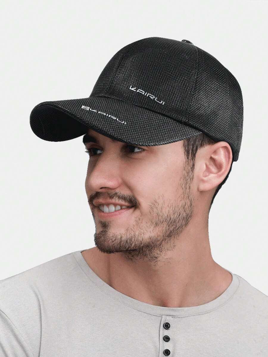 1頂男士棒球帽，夏季戶外休閒遮陽帽，透氣網眼帽，釣魚帽，薄款網眼棒球帽 - 黑色 - 查看 1