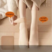 1雙,秋冬加厚保暖絨毛雪地襪,中筒長度保暖家庭地板襪,男女運動襪 - 杏色 - 查看 3