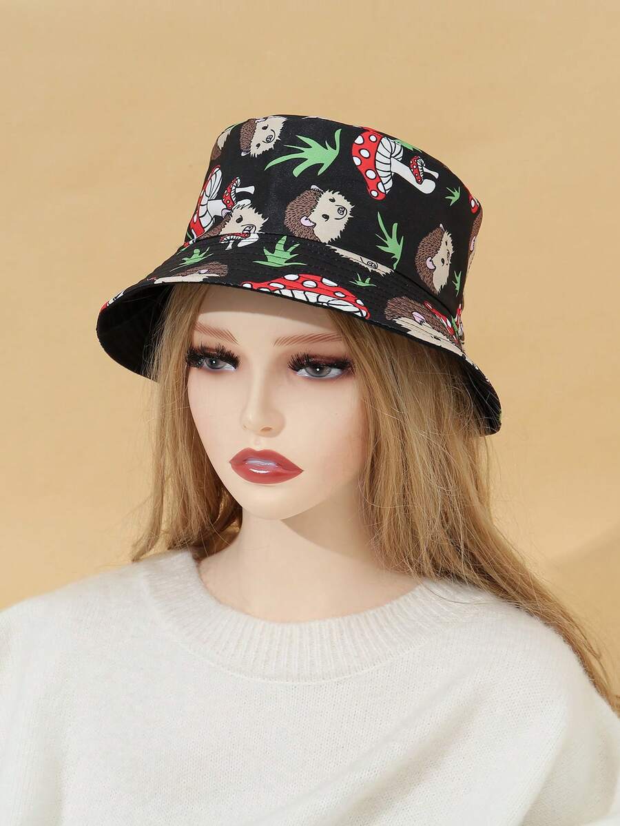 1pc Fashion Printed Unisex Reversible Outdoor Sun Hat, Windproof For Mountaineering, Fishing And Leisure - Multicolor - View 1