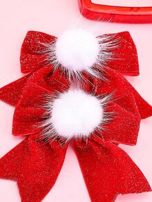 2入組紅色天鵝絨髮箍,帶軟毛球。優雅的髮夾,新年頭髮小夾禮物,女孩的髮箍,在女性頭髮配件中突显魅力 - 紅色蝴蝶結帶絨球 - 查看 3