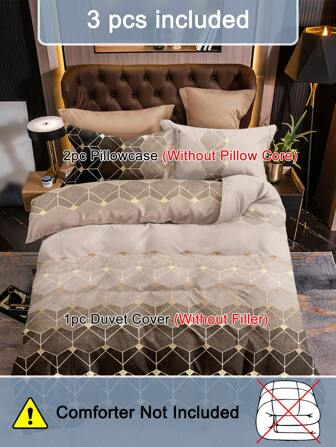 3pcs/set Geometric Pattern Duvet Cover Set(1 Duvet Cover & 2 Pillowcase) Modern Fabric Bedding Set For Home