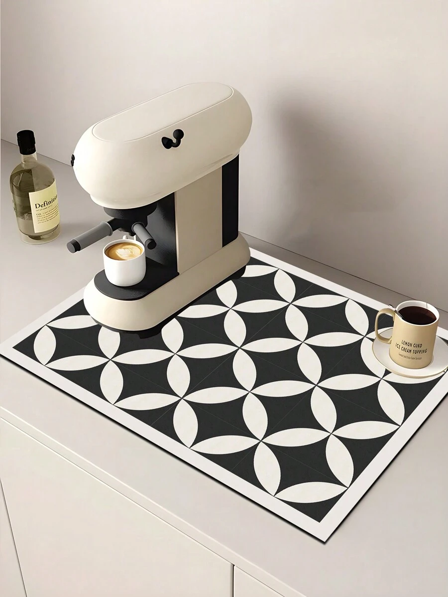 1入簡約風格黑白色咖啡機珪藻泥排水墊,柔軟橡膠排水墊,防滑超吸水耐磨洗碗乾燥墊,放在檯面上當餐墊或道具,庭院桌面裝飾,家居廚房用品 - 彩色 - 查看 1