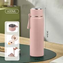 Thép không gỉ ( 18/10 ) Chai cách nhiệt , 500ml/600ml , Máy hút bụi , Nắp , Dung lượng lớn Đạn Chai , Có thể mang đi Và Tối giản , Ngoài trời Bình nước thể thao Với Nắp , Thích hợp Đối với Cắm trại , Tập thể dục , Văn phòng , Dã ngoại , Trường học , - Hồng - Xem 10