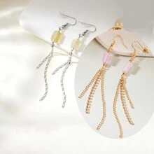 1 对时尚百搭的不对称棱镜水晶和玛瑙流苏吊坠耳环，配以艺术复古金属链、水钻和紫水晶细节，适合日常佩戴和派对 - 天然石流蘇耳環 - 查看 10