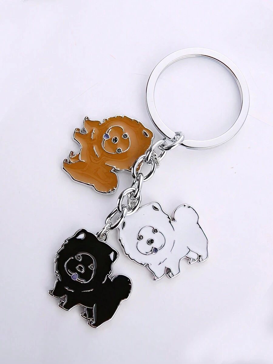 1pc Metal Cute 3 Color Mixed Color Chow Chow Bag Charm Pet Keychain Gift I Love Dog Pendant Car Keyring Gift - Multicolor - View 1