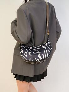 时尚休闲复古防水宽肩带单肩斜挎包，旅行背包，通勤斜挎包 - 黑色 - 查看 6