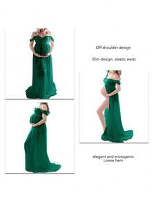 Vestido Largo Embarazada Sesión Fotográfica Maternidad Fotos De color sólido sin mangas - Verde Oscuro - Ver 4