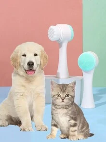 1 件狗爪清潔刷、寵物腳軟刷、寵物臉毛雙面刷、美容清潔工具刷 - 淺藍色 - 查看 3