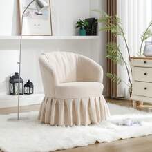 Practical Linen Barrel Chair With Metal Frame And Swivel Base For Living Room And Bedroom - Beige - View 3